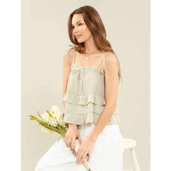 NWT Anthropologie Blu Pepper Light Sage Ruffle Tiered Top Size Large - Picture 1 of 11